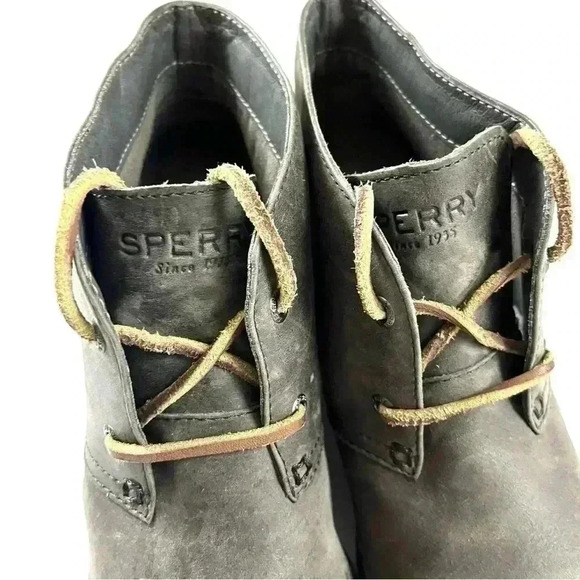 Sperry Harlow Burnish Gray Leather Wedge Almond Toe Chukka Booties Size 8 - Picture 6 of 13